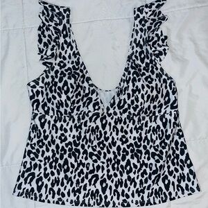 SHEIN Black and White Animal Print swim top